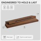 Homeforia Classic Walnut 36 inch Floating Shelf, High End Solid Real Wood Small 36inch Floating Shelves for Wall Mounted, 36in Floating Shelves, Heavy Duty Bracket, 36 X 6.5 X 1.75 inches, Set of 4