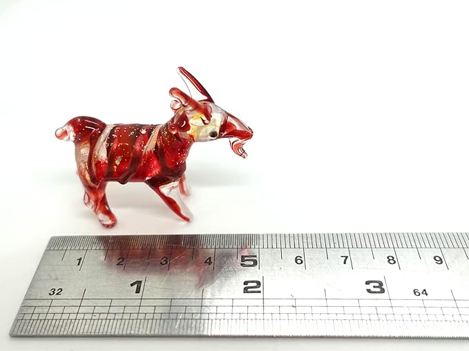 Goat Tiny Figurines Animals Hand Blown Color Glass Art Collectible Gift Home Décor (Red)
