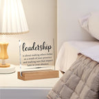 Gifts for Leader Boss Mentor Leadership Quote Clear Desk Decorative Sign Leadership is About Making Others Better Sayings Acrylic Sign With Wooden Stand for Desk Table Shelf