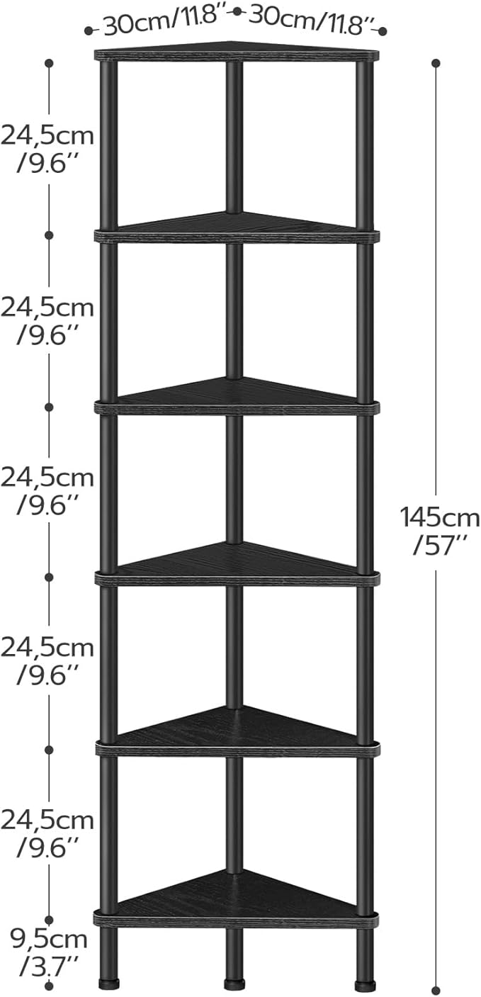 HOOBRO Corner Shelf Stand, Industrial 6-Tier Corner Bookshelf with Metal Frame, Bookcase, Plant Display Stand for Small Spaces, Living Room, Black BK36CJ01