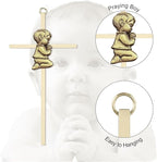 Baby Wall Cross Baptism Gifts for Boys, 7-inch Olive Gold Praying Catholic Boy Baptism Crosses for Christening, First Holy Communion & Baby Dedication Gifts, Baptismal Cross Newborn Nursery Decor