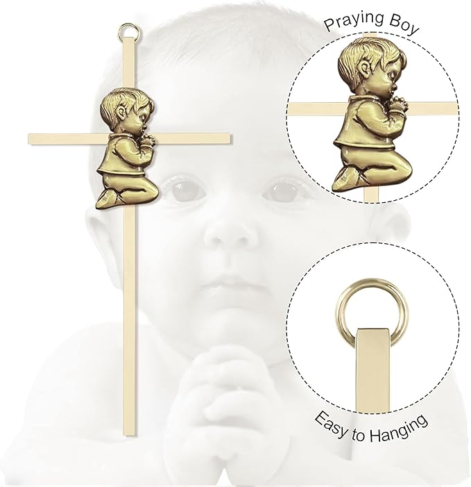Tryuunion Baby Wall Cross Baptism Gifts for Boys and Girl, 7-inch Blessing Boy Baptism Crosses for First Holy Communion Christening and Dedication Baptismal Gifts (Gold Boy-7 in)