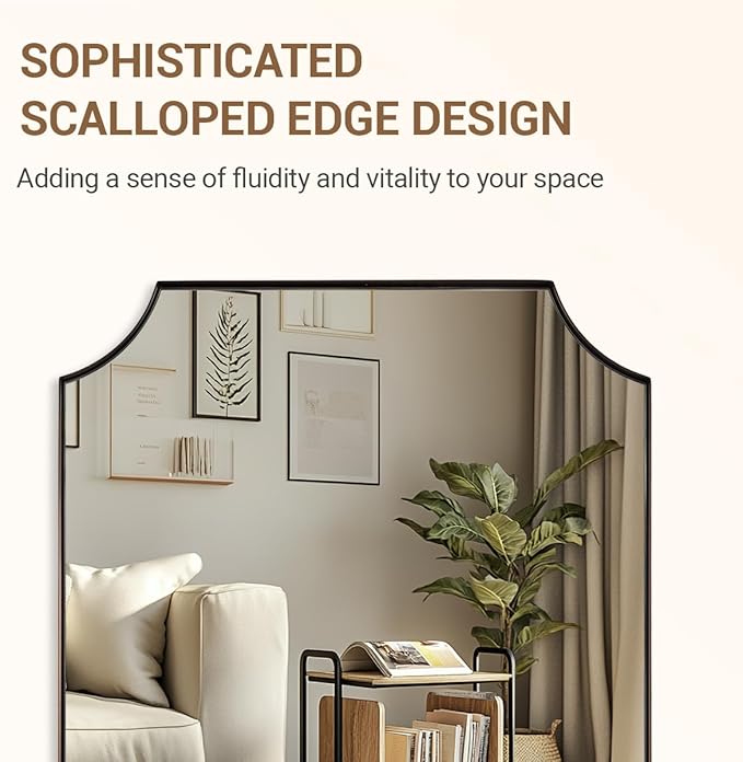 ANDY STAR Brushed Bronze Bathroom Mirror, 24x36 Inch Scalloped Mirror for Bathroom, Antique Bronze Rectangular Mirror with Premium Stainless Steel Metal Frame, Thin Frame Deep 1"