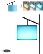 EDISHINE Modern Floor Lamps for Living Room, 64.7" Minimalist Standing Lamp with 3 Color Temperatures Bulb & Adjustable Linen Shade, Foot Pedal Switch, Arc Tall Lamp for Office Bedroom, Blue Shade
