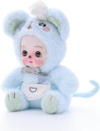 6" Hand-Painted Porcelain Face Doll with Acrylic Cotton Body, Small Ceramic Collectible Doll for Shelf & Desk Decor, Aesthetic Home Display, Collectors & Unique Birthday Gift (Blue)