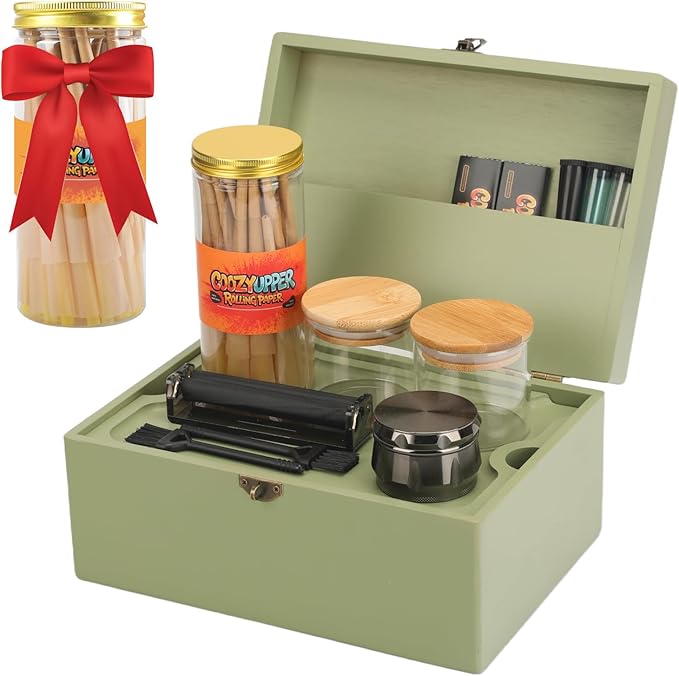 Large Bamboo Storage Box with Removable Tray Kit - Decorative Box Set, Glass Jars, and Accessories Wooden Storage Kit and Accessories Tool.Birthday Gifts