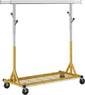 Rolling Clothes Rack Load 530lbs,Heavy Duty Garment Rack With Sturdy Wheel And Shelves, Adjustable Portable Hanging Rack For Clothes, Gold