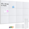 DOLLAR BOSS Large Cork Board for Wall 48" x 36" x 0.5" Bulletin Board 12 Packs Corkboard Tiles Self Adhesive Felt Wall Tiles for Office Home School, White