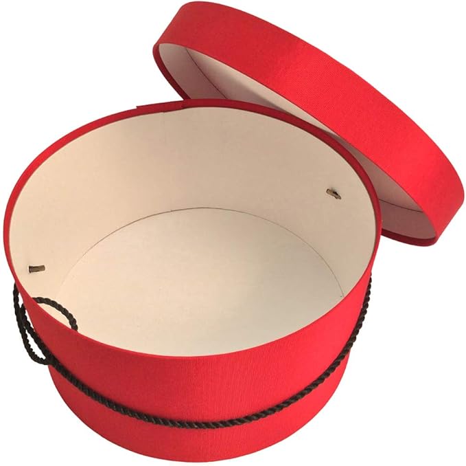 Sarah's Hat Boxes Classic Red Hat Box – 18.5" x 9.5" (Dia. x Ht.) Handmade in USA – Odorless Non-Toxic Adhesive, Cording Handle – Premium Storage for Hats & Accessories