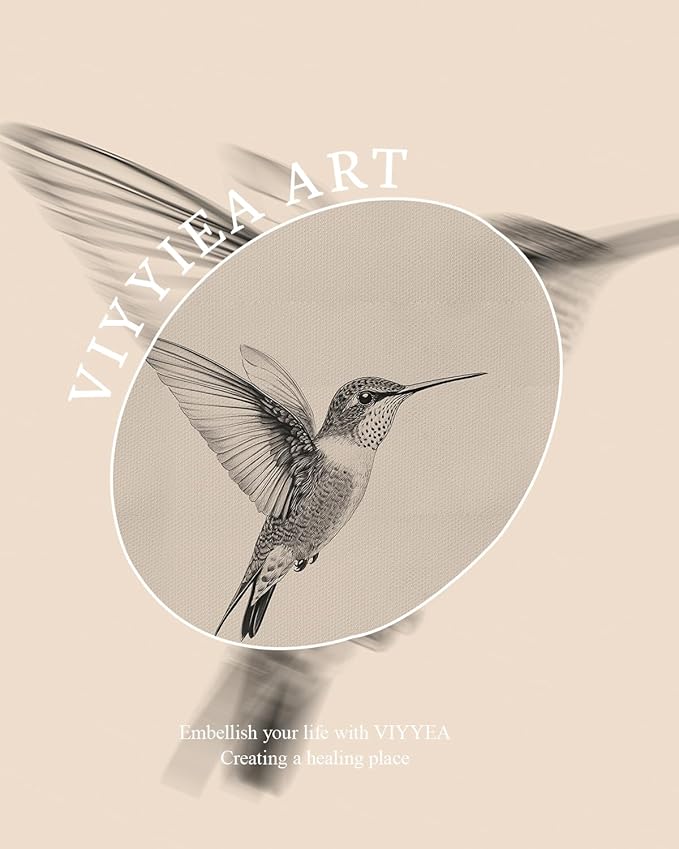 VIYYIEA Vintage Gold Framed Wall Art for Living Room, Birds Canvas Prints Home Decor, Sketch Painting Picture, Bedroom Wall Decor Gifts for Friends or Family -【Hummingbird】-(16L x 12W)