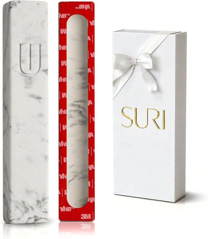 SURI Mezuzah for Door with Scroll – 6 Inch Modern Mezuzah Case with Non Kosher Scroll Included, Fits up to 5” Scroll, Easy Adhesive Installation, Gift Box Included