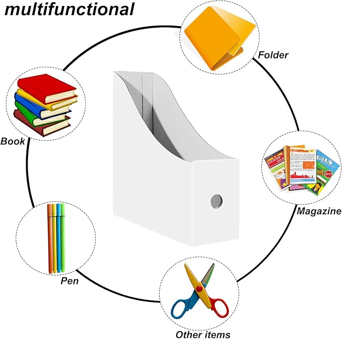 Limitliho 6 Pack Cardboard Magazine Holder for Desk, Book Bins for Classroom Library,Office,Home, 10.6" H x 10.2" L x 3.5" W in Magazine File Holder(White)