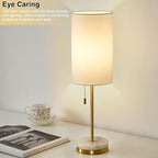 Desk Lamp & Table Lamp Set of 2, Bedside Lamps for Night Stands - Modern Small Table Lamps with Marble Base, Fabric Shade, Mini Pull Chain Bedroom Lamps for Living Room, Office, Reading (Gold)