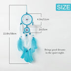 Pretty Jolly Indian Small Blue Dream Catchers Wall Decor Handmade Feathers Native Mini Dreamcatchers Home Decoration Ornament for Bedroom Birthday Party-2 Rings