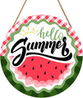 Hello Summer Watermelon Door Sign Front Door Decor Summer Watermelon Door Hanger Sign Plaque Seasonal Farmhouse Wooden Wreath Indoor Wall Hanging Decoration for Indoor Outdoor Outside Porch 12 Inch