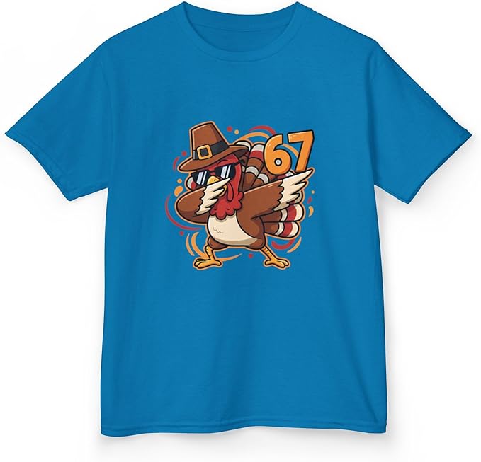 Dabbing Turkey 67 Funny Thanksgiving Pilgrim Kids Boys Girls Cool Swag Retro Fall Football Feast