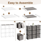 9 Cube Storage Organizer with Shelf Back to School Boxes 11 Inch Toy Storage Bins Closet Organizers Drawers Fabric Dresser for Playroom Books Bedroom Dorm Kitchen (Grey)