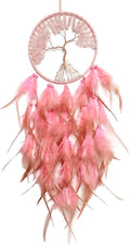 Pink Dream Catcher Wall Decor Crystal Tree of Life Dream Catchers Handmade Feather Dreamcatcher Wall Hanging Ornament for Bedroom Living Room Home Decor