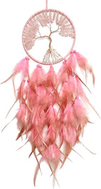 Pink Dream Catcher Wall Decor Crystal Tree of Life Dream Catchers Handmade Feather Dreamcatcher Wall Hanging Ornament for Bedroom Living Room Home Decor