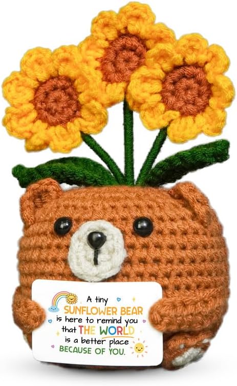 OASSIE Kindergarten Graduation Gifts for Kids Teens - Sunflower Bear Positive Crochet Animals, Inspirational Birthday End of Year Preschool Teen Girl Gifts Trendy Stuff for Boys Girls Daughter Sister