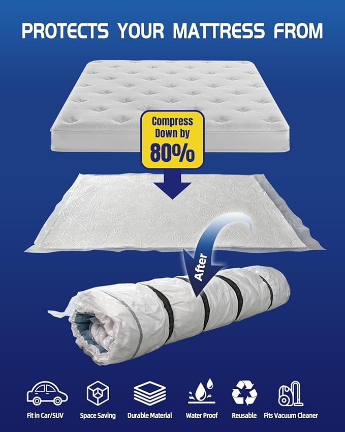 Vacuum Storage Bags for moving, Vacuum Seal Bags for Memory Foam, Latex, Clothing & Bedding, Space Saver Bags(1 Twin/Twin XL)