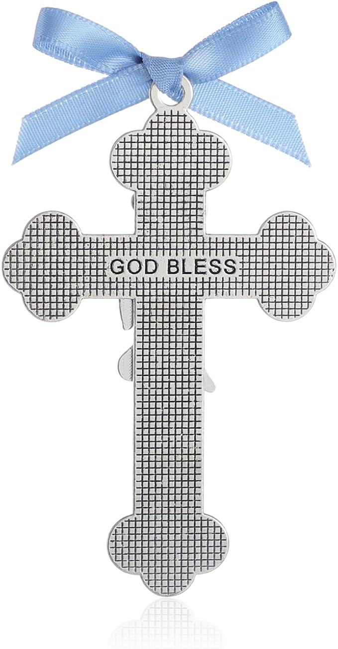 KOMI Baptism Gifts for Boys Blue Enamel Baby Wall Cross Christening Praying Boy Cross Christening and Dedication Baptismal Gifts from Godparents