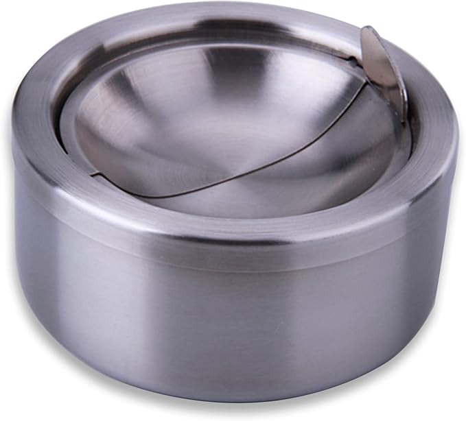 hanlongyu Outdoor Ashtray with Lid, Flip Top Stainless Steel Ash Tray, Metal Windproof Cigarette Ashtrays for Indoor or Outdoor Use, Desktop Ashtray Office Patio Home Decor
