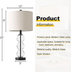 Oneach 25" Glass Table Lamps Set of 2, Black Modern Table Lamps with USB Ports for Living Room, Linen Shade Bedside Lamps for Bedroom, Nightstand, Side Table (Bulbs not Included)