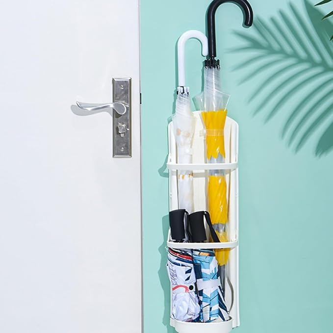 BESPORTBLE Wall-Mounted Umbrella Stand Rack with Drip Tray Space-Saving Storage Organizer for Home Office Entryway Sturdy White Hanging Umbrella Holder for Restaurants and Families