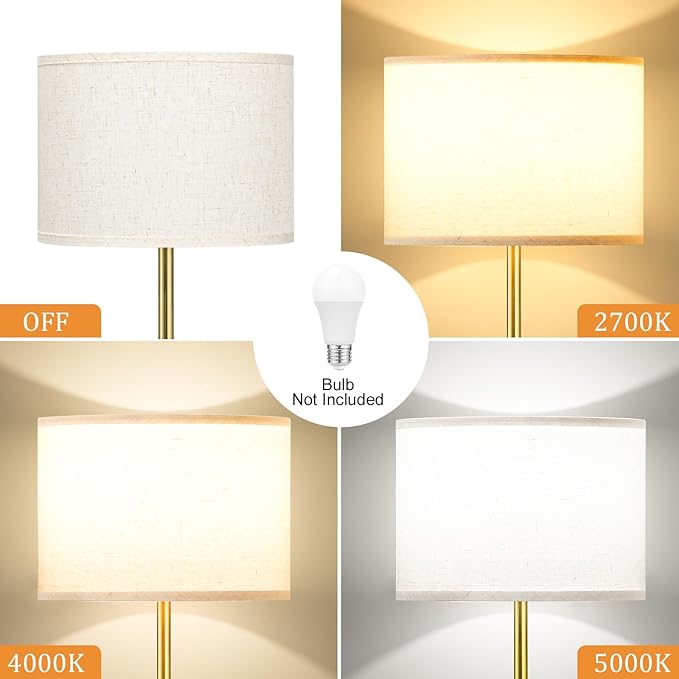 Ambimall 60'' Modern Floor Lamp with Shade, Tall Lamps for Living Room, Bedroom, Office, Dining Room, Gold Standing Lamp with Marble Base(Without Bulb)