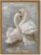 Framed Vintage Swan Canvas Wall Art, Romantic White Swan Paintings Wall Decor, Rustic Animal Pictures Prints Farmhouse Home Decor for Living Room Bedroom 16x24 inch