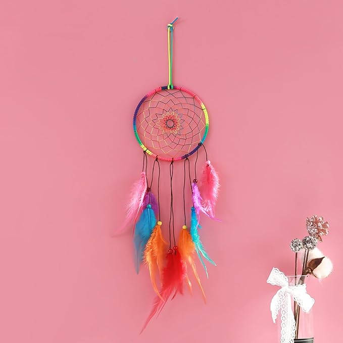 Handmade Dream Catchers Wall Decor,Boho Feather Dreamcatcher with Natural Elements,Unique Home Decor Gift for Bedroom, Living Room (Multicolor 21.7in)