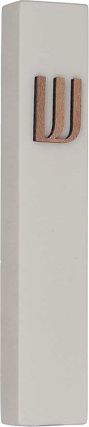 A&S Mezuzot Modern Concrete Mezuzah Case with Scroll, Easy Peel and Stick Mezuza (Grey+ Wood Shin, 6 Inches)