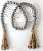 Boho Decor Wood Beads Garland Farmhouse Wall Hanging Decorations Natural Wooden Bead Tassel Decorative for Coffee Table Christmas and Prayer (Gray, 39")