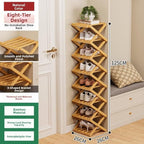 Bamboo Shoe Rack Organizer, 2-10 Tiers, Natural or Tea Color, No-Tool Assembly, Foldable Storage Shelf (Installation Free 8 Layers 30-Primary Colors)