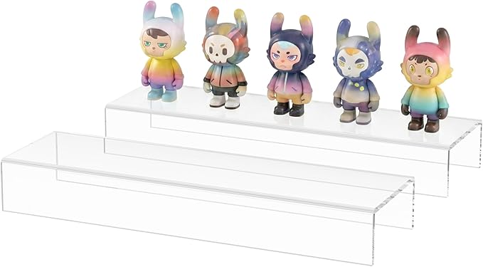 Acrylic Shelf Riser 15x4.3x2 pack of 2, Clear Display Shelf 10” for Figure, Cosmetics, Bags, Shoes, Toys, Collectibles, 15x4.3x2 Inch
