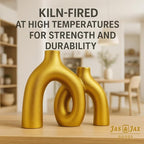 Gold Ceramic Vase Set - Modern Hug Donut Ceramic Vases by JAS & JAX GOODS, Minimalistic Nordic Home Decor Centerpiece for Console Tables, Living Room, Bookshelf, or Fireplace Mantel