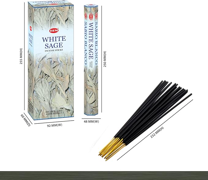 HEM White Sage Incense Sticks – 6 Hexa Tubes × 20g (Approx. 120 Sticks) – Cleansing & Purifying Herbal Aroma for Smudging, Meditation, Relaxation & Home Fragrance