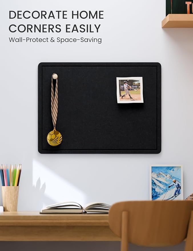 Fluxynara Bulletin Board, 23.6" x 17.5" Cork Board Alternative with 12 Safe Removable Adhesive Tabs, Foldable Felt Pin Board for Home Office, Classroom, Bedroom,Entryway for Walls—Navy Blue