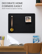 Fluxynara Bulletin Board, 23.6" x 17.5" Cork Board Alternative with 12 Safe Removable Adhesive Tabs, Foldable Felt Pin Board for Home Office, Classroom, Bedroom,Entryway for Walls—Navy Blue
