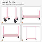 MISSLO Small Garment Racks for Hanging Clothes Rack Mini Kids Clothing Rack Rolling Dress up Storage for Toddler, Baby, Little Girl, Children, Adult(Pink)
