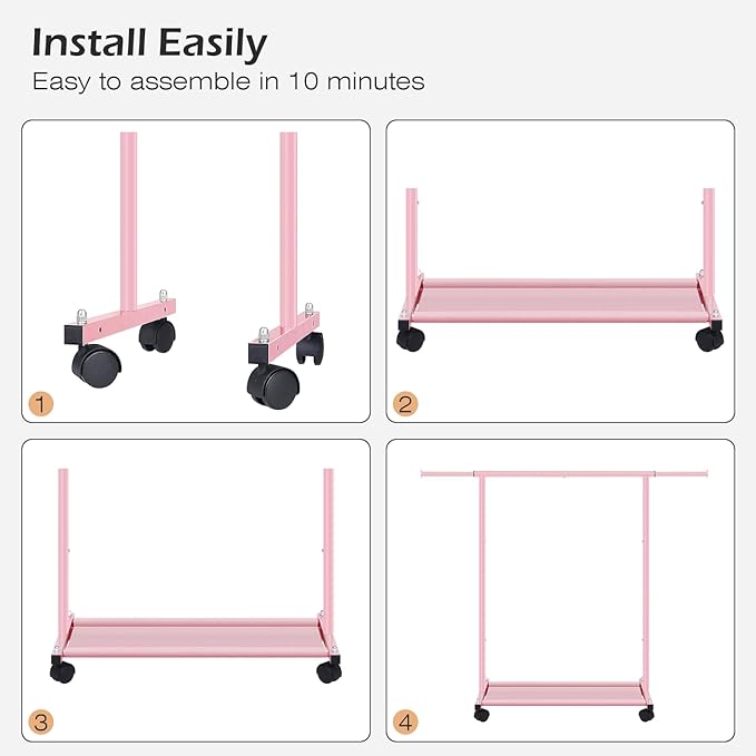 MISSLO Small Garment Racks for Hanging Clothes Rack Mini Kids Clothing Rack Rolling Dress up Storage for Toddler, Baby, Little Girl, Children, Adult(Pink)