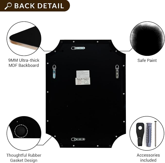 ANDY STAR Matte Black Bathroom Mirror, 22x30'' Scalloped Mirror for Bathroom, Unique Rectangle Bathroom Mirror in Premium Stainless Steel Frame, Deep 1", Ideal for Limited Space