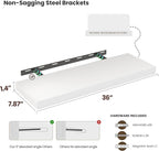 Vivelove Wooden Floating Shelves for Wall 36” x 8”x 1.4”, Solid Wood Shelf with Invisible Brackets, Deep Wall Shelves for Bathroom, LivingRoom, Kitchen, Bedroom, Modern Home Decor, Set of 2 - White