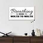 Country Style 12x22in Wooden Wall Plaque with Inspirational Quotes Breathing Perform Mouth to Mouth Family Lettering White Frame Wooden Plaque for Bathroom Farmhouse Porch Cottage Wall Decor