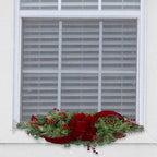 Haute Decor 28 Inch Wide Classic Holiday Window Swag PRE-LIT with Energy-Efficient LED Lights - Battery Operated Timer with Automatic On-Off