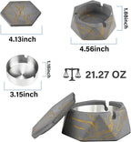 FREELOVE Concrete Ashtray with Lid & Stainless Steel Ashtrays for Cigarettes, Cement Ash Tray Smoking Holder Indoor Smokeless Outdoor Windproof Patio Home Office Cool Decor(Grey-Gold, Small)