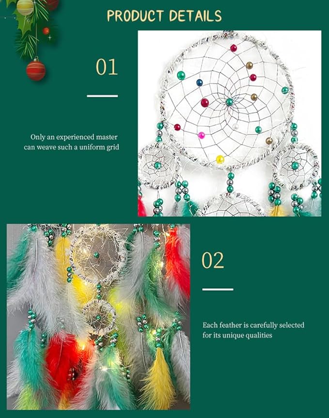 Christmas Rings Dream Catcher with Lights Handmade Christmas Dreamcatcher Hanging Decoration Home Wall Decoration Craft Ornament