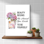Inspirational Pink Flower Wall Art Decor for Powder Room Bedroom Bathroom, Motivational Quotes Wall Decor Canvas Painting Pictures Artwork Gift for Women Teens (8 X 10 Inches, Framed)