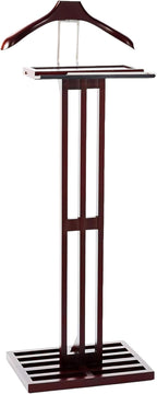 Proman Products Kyoto Suit Valet Stand VL36220 with Large Top Tray, Contour Hanger, Trouser Bar, Tie & Belt Hooks, 17” W x 12.5”D x 45”H, Mahogany